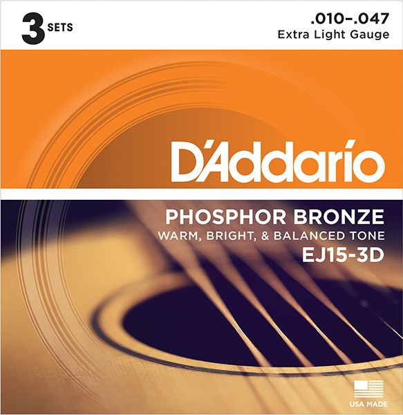 Коробка из 3 компл. струн Extra Light 10-47 D`Addario EJ15-3D